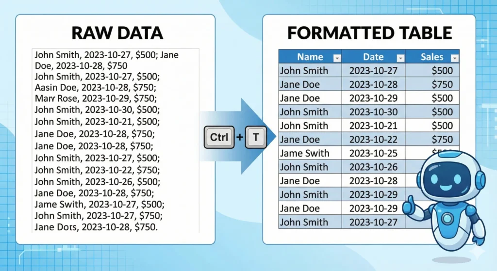 엑셀 데이터를 표로 변환하여 코파일럿 활용 준비하기