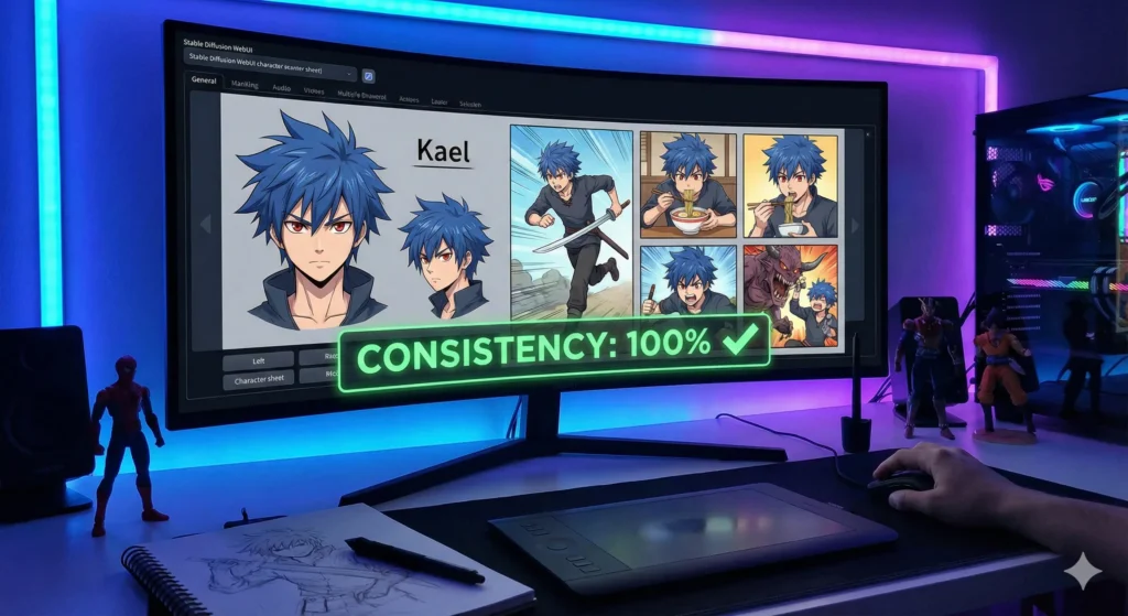 스테이블 디퓨전 LoRA를 활용한 웹툰 캐릭터 일관성 유지 예시