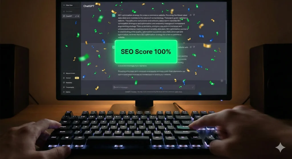 완벽한 프롬프트 입력으로 SEO 점수 100점을 달성하는 순간