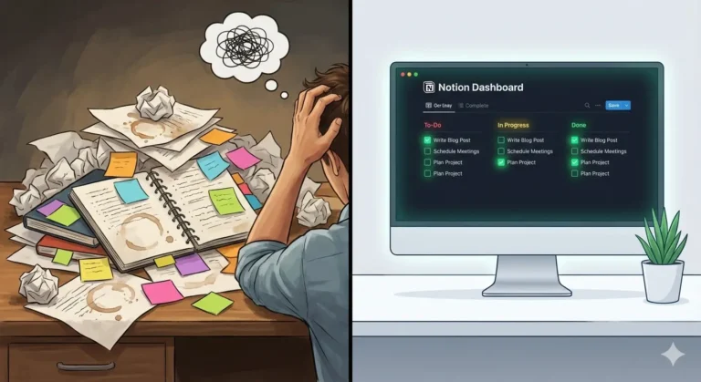 무료 노션 템플릿을 활용하여 업무 환경을 정리한 전후 비교