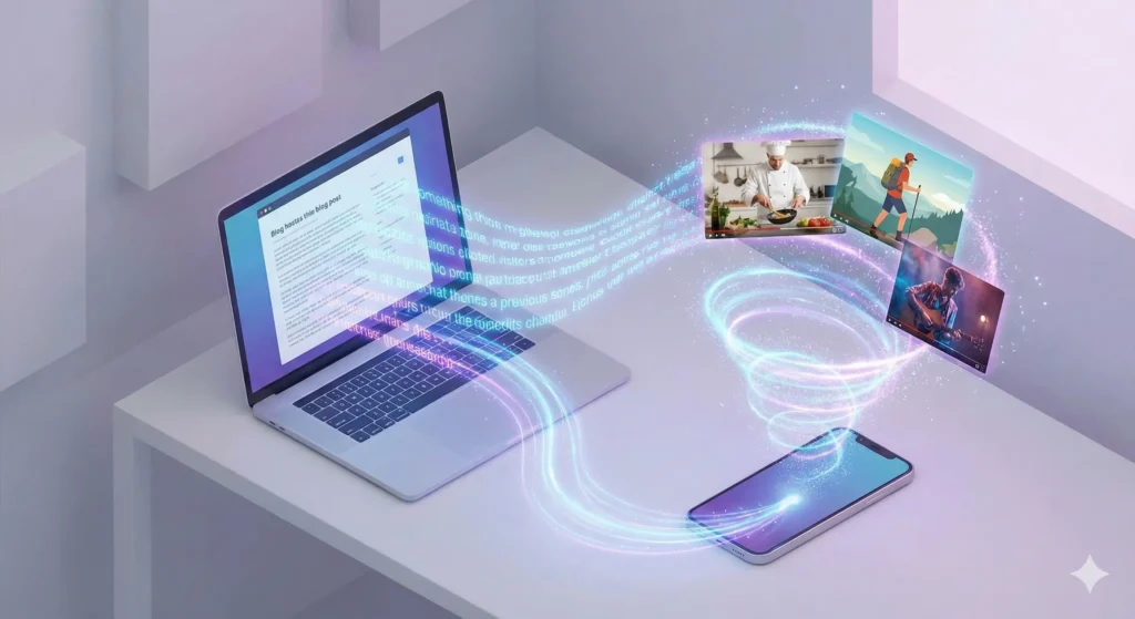 블로그 텍스트가 유튜브 쇼츠 영상으로 변환되는 과정 시각화