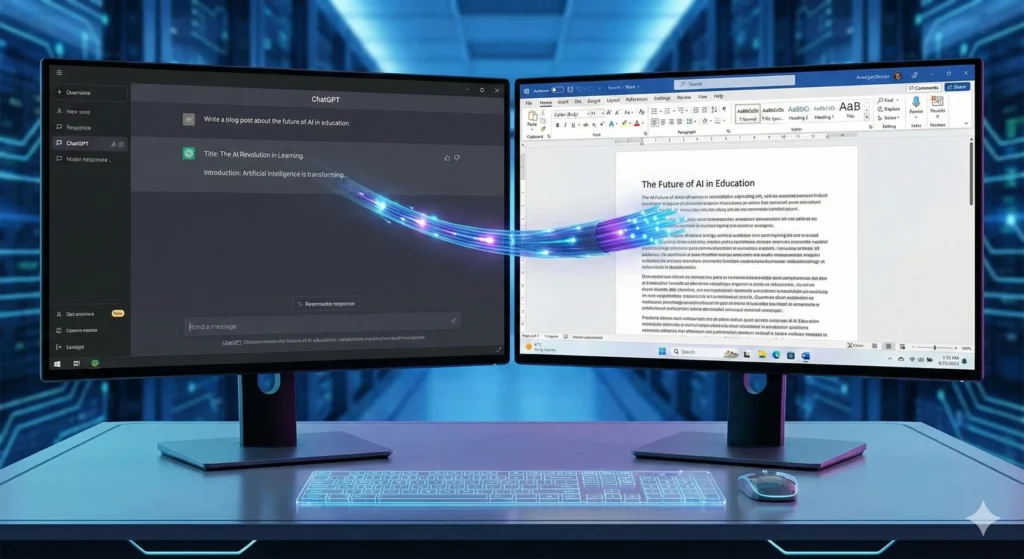 챗GPT가 작성한 내용을 바탕으로 전자책 본문을 채우는 모습