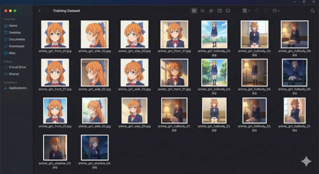 LoRA 학습을 위한 캐릭터 이미지 데이터셋 준비 화면