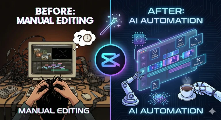 캡컷 AI로 복잡한 타임라인이 깔끔하게 정리된 모습 비교