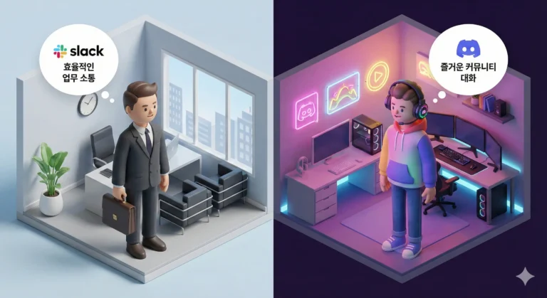 업무용 메신저의 양대 산맥인 슬랙과 디스코드의 이미지 비교
