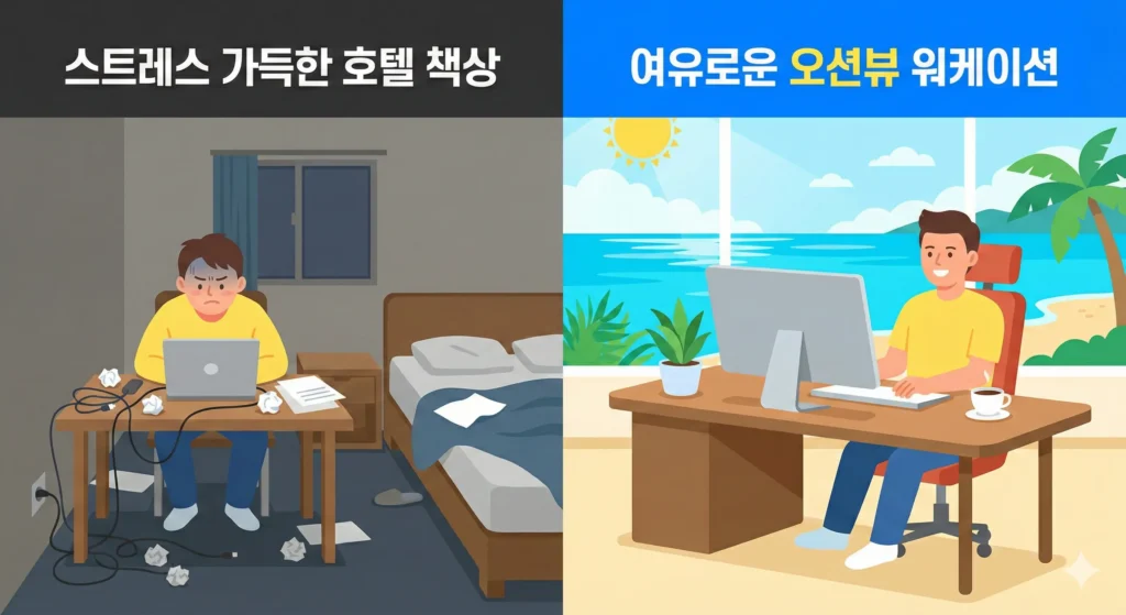 워케이션 숙소 환경에 따른 업무 효율과 스트레스 차이 비교
