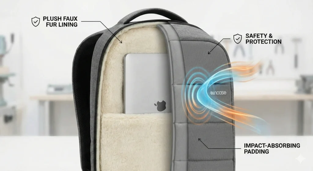 맥북을 안전하게 보호하는 인케이스 백팩의 내부 쿠션 구조